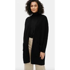 Eileen Fisher Organic Cotton Boucle Long Cardigan Oversized Black XS/Small